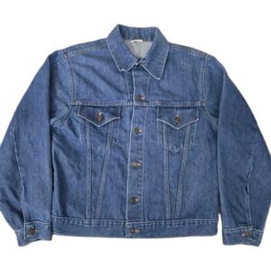 Vintage 70s Denim Jacket Trucker Jacket Size Size 46 Large Blue Rider Duster